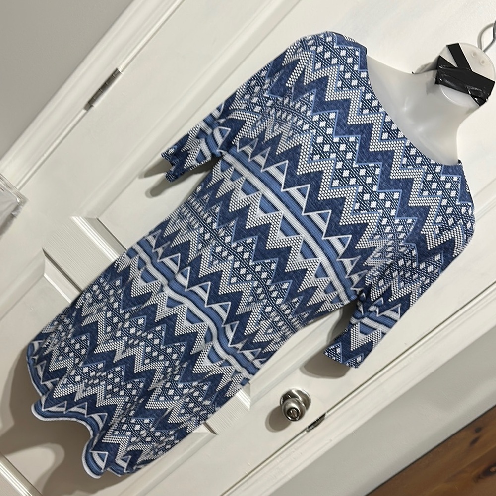 Blue and White Geometric Dress
